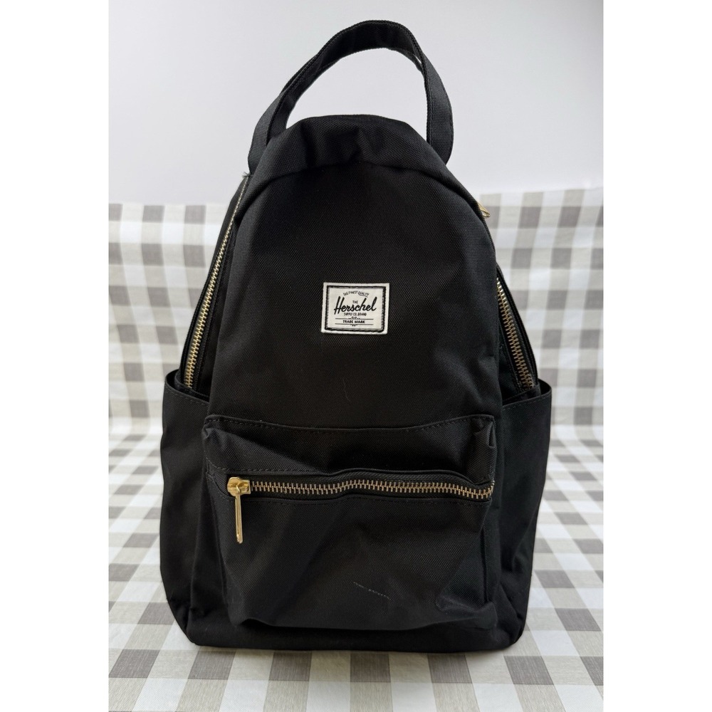 Herschel Mini Backpack Black Gold Zipper Red Stripe Lining Bag